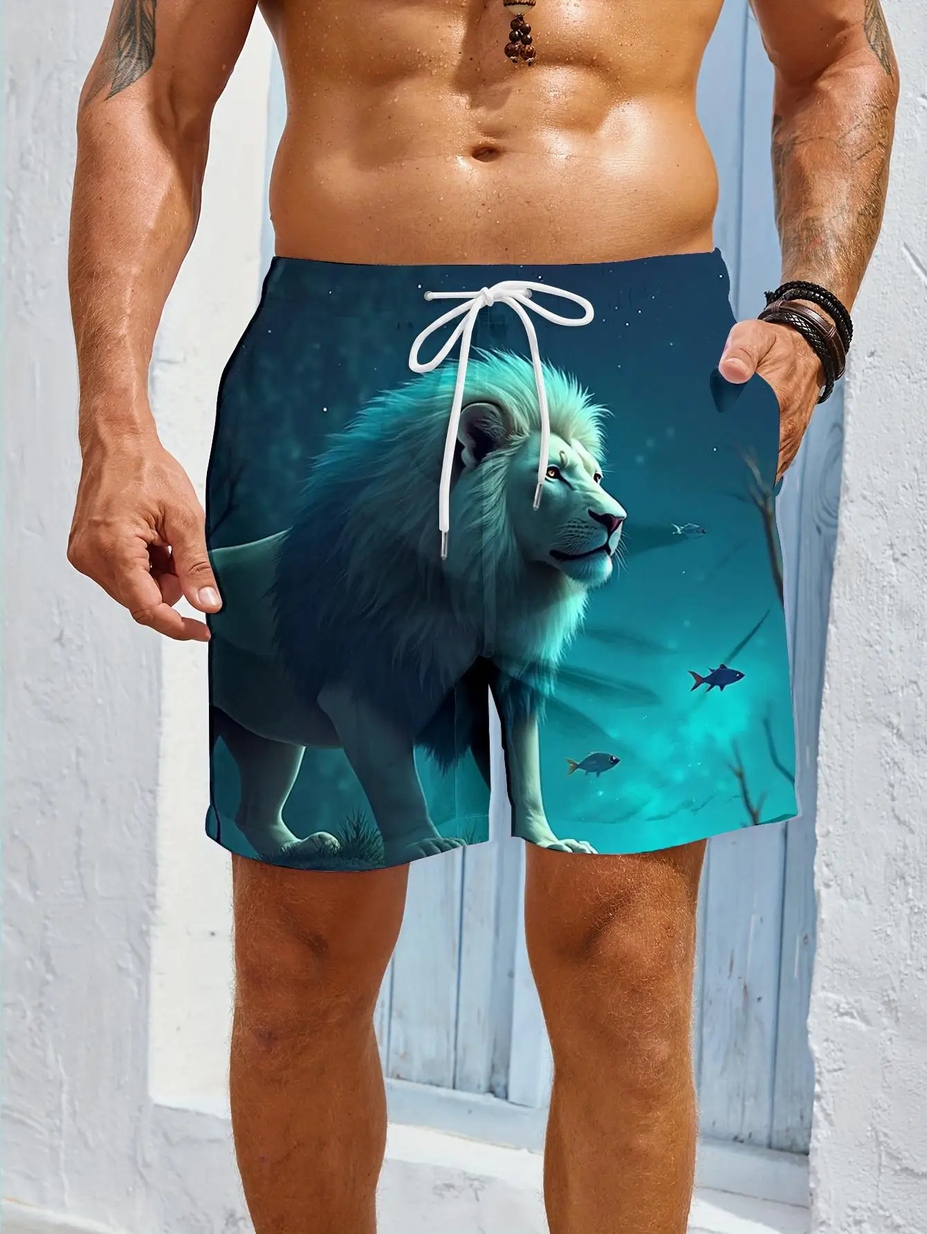 1pcs Men's Short swim trunks2026 Summer 3D Printed Short sleeve Quick drying Breathable running Polyester baggy sweatpants