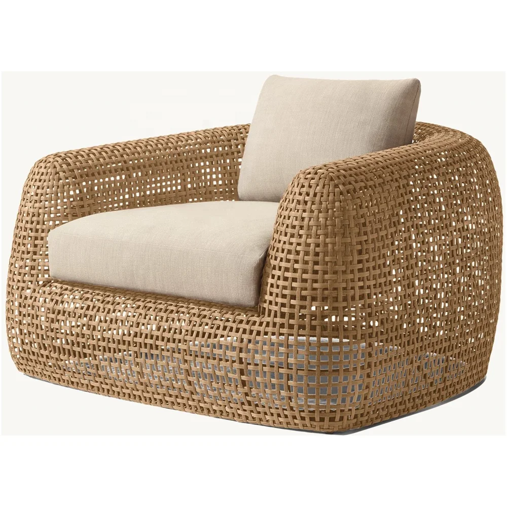 

Eco-Friendly Luxury Single Sofa Natural Wood PE Rattan Modern Design for Outdoor Use Top Quality