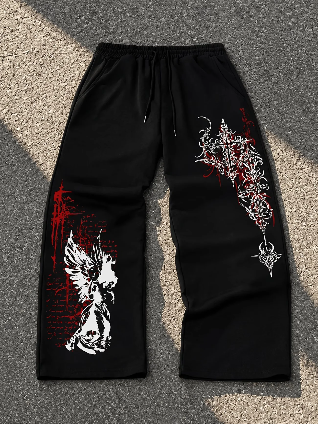 Men Women Straight Leg Trousers 3D Dark Angel Art Graphic Print Quick Dry Pants Drawstring Elastic Waist Hip Hop Y2K Long Pants