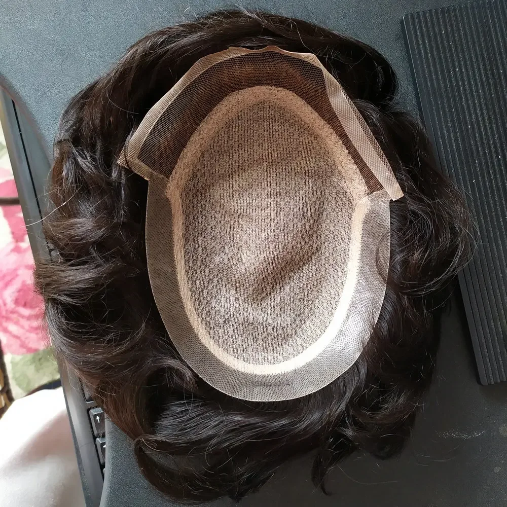 Hstonir Silk Base I-Lace Accessories Men Wig Toupee Indian Remy Hair System Full Part Wig  Hair Pieces For Men H032