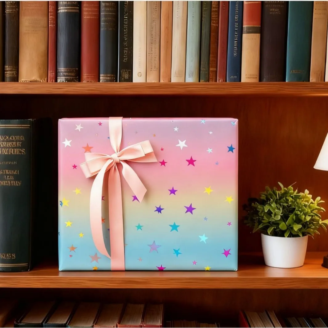 Rainbow Gradient Gift Wrapping Paper, 43x300cm Festive Wrapping Paper | Valentine's Day | Wedding Gift, Star Polka Dot Creative