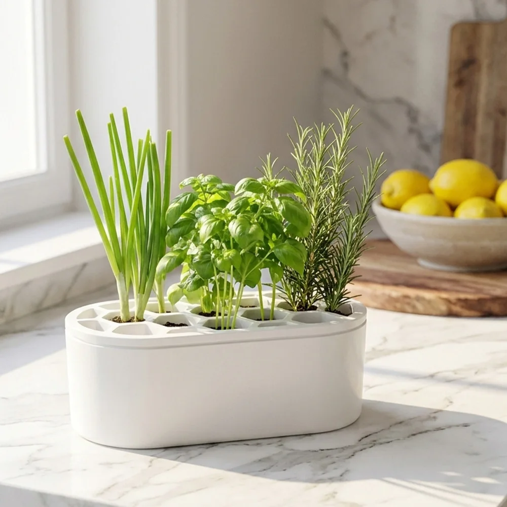 Hydroponic Growing Kit Multi-Hole Soilless Container with Fixed Lid for Home Vegetables, Regrow Spring Onions Herbs