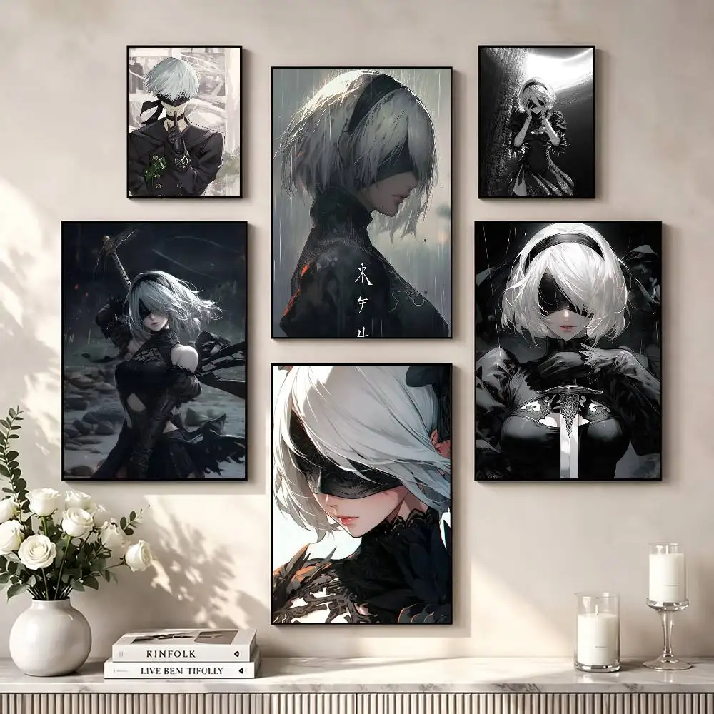 Silver hair YoRHa 2B NieR Poster High Quality Dorm Living Room Aesthetic Wall Decoration Painting Stickers Gift