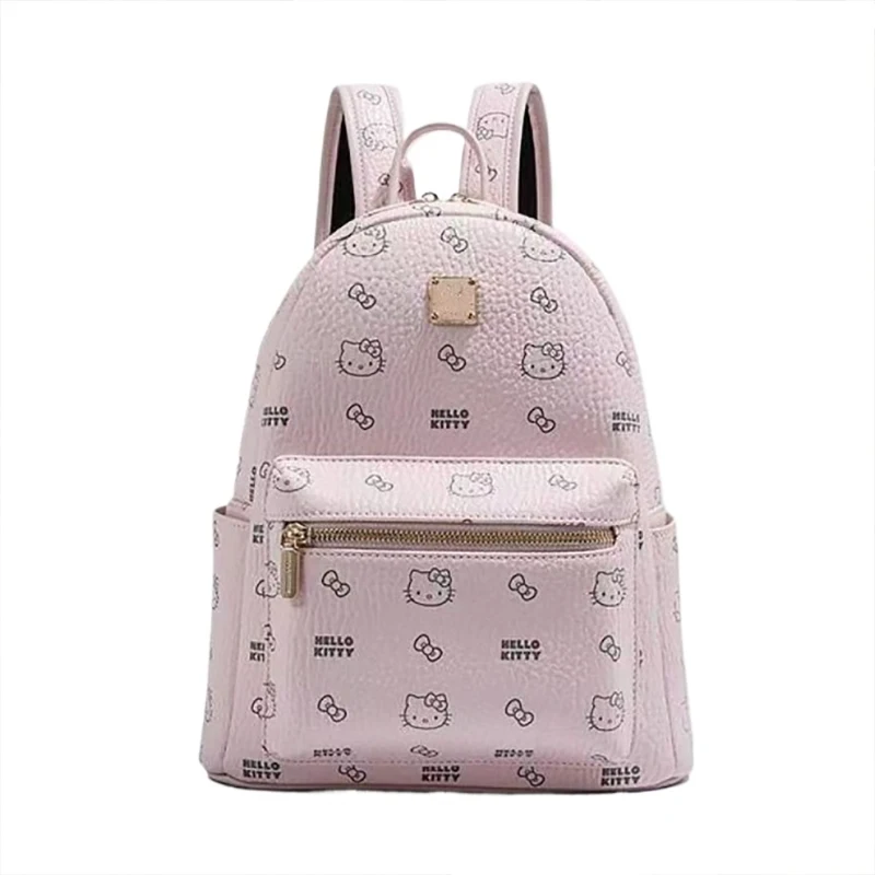 

Sanrio Hello Kitty PU Leather Backpack for Women Girl Luxury Designer Purse Kawaii School Bag Waterproof Top Quality
