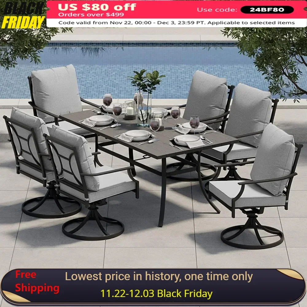 

7-Piece Patio Dining Set, E-Coated Outdoor Dinings Set Swivel Patio Dining Chairs with Olefin Cushions,Outdoor Dining Sets