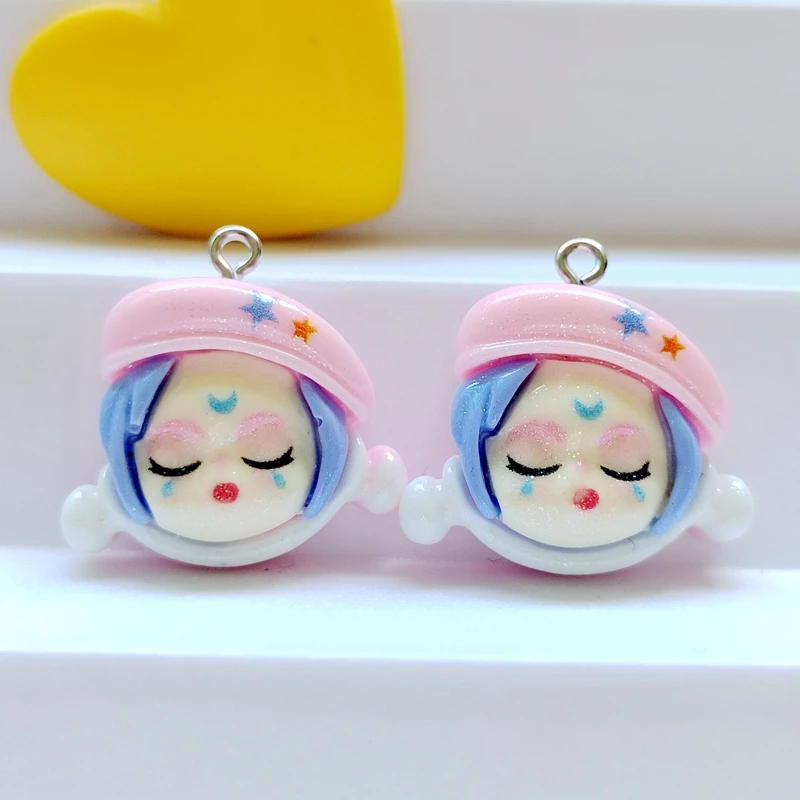 10PCS Cute Shiny Cartoon Makeup Pop Girl Resin Pendant Fashion Dangle DIY Necklace Bracelet Earrings Keychain Accessories S068