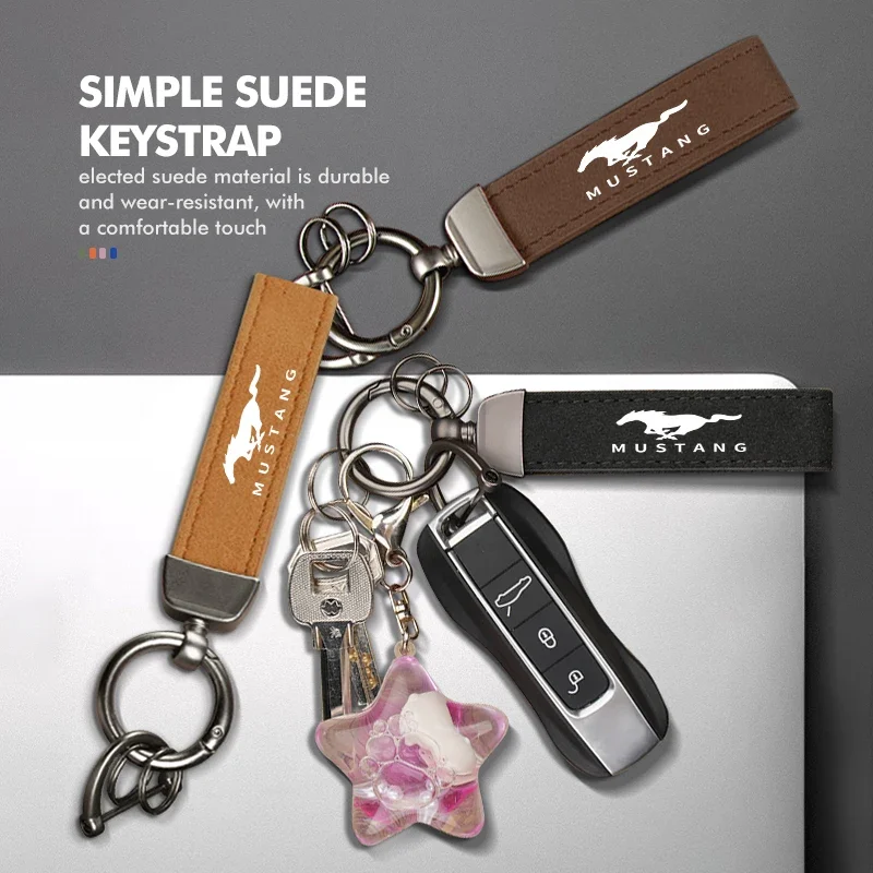 For Mustang Car Keychain Suede Metal Key Ring Multi Function Key Holder Fiesta Kuga Edge Mondeo ST Mondeo Shelby GT Fender