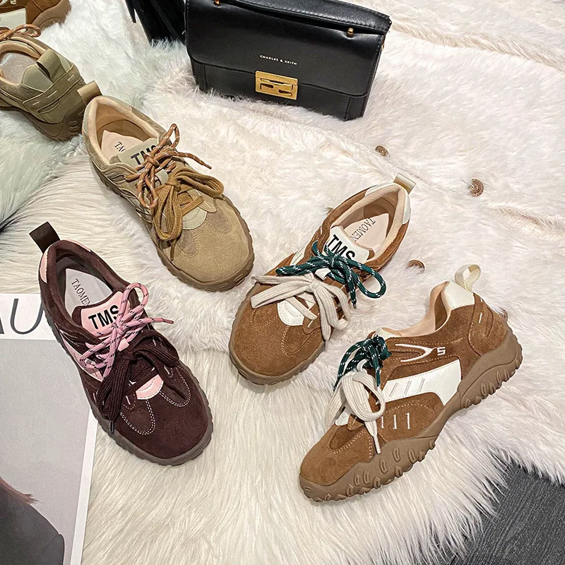 

Genuine Leather Platform Sneakers Women Winter Lined Casual Shoes Chunky Trainers