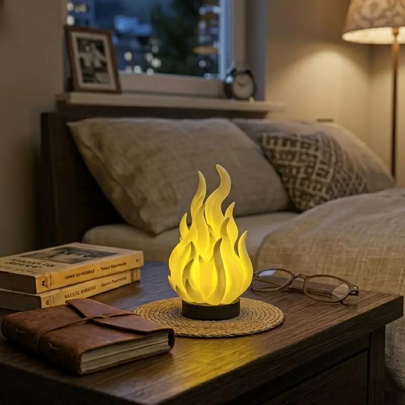3D Printed White Flame Figurine Small Night Light For Home Easter Birthday Christmas Party Decor Supplies