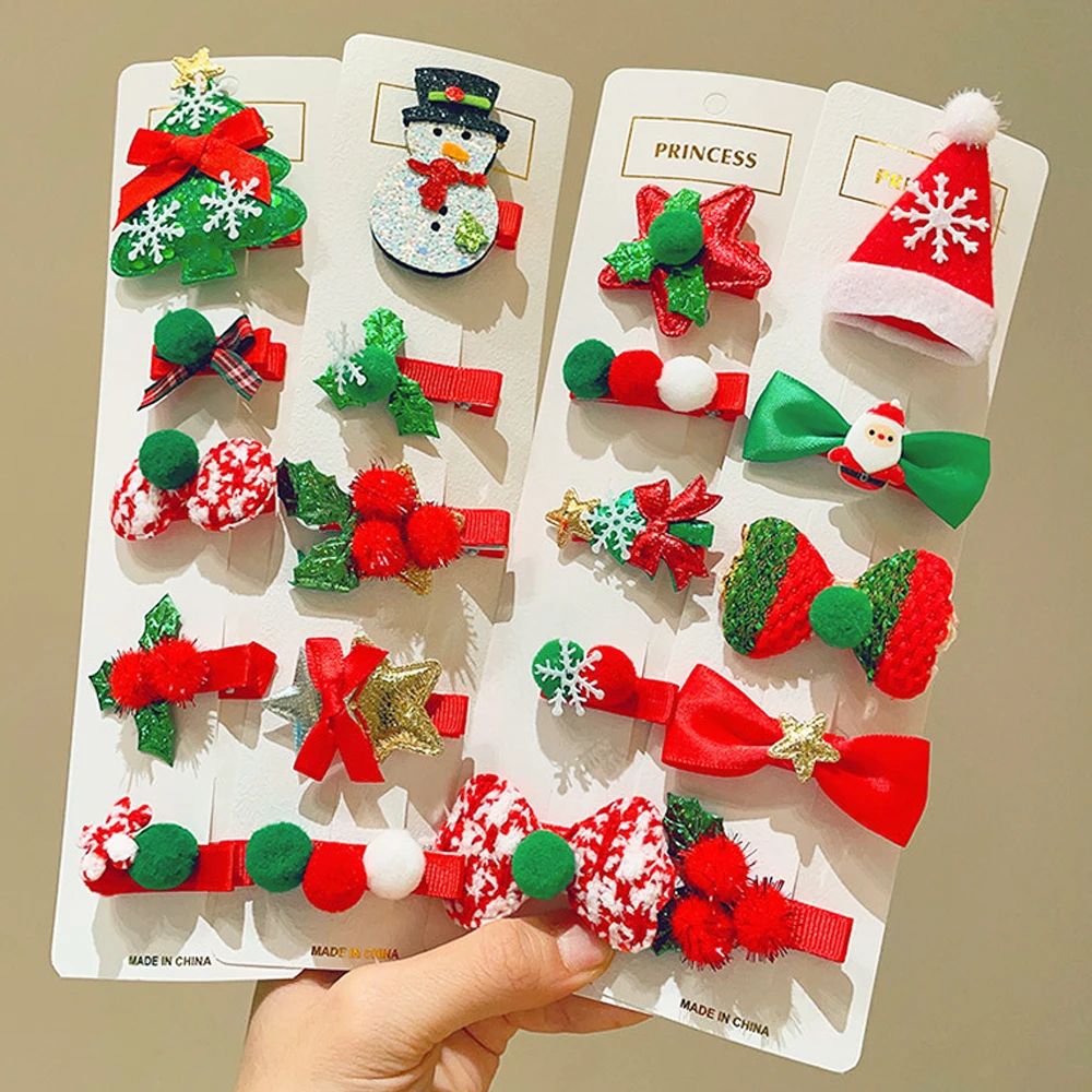 

5pcs/Set Mixed Styles Christmas Hair Clip Santa Claus Bow Star Barrettes Children Girl Side Bangs Hairpins Xmas Party Decor Gift
