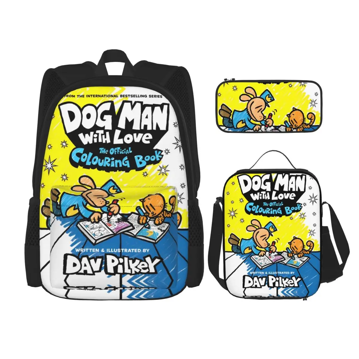 

Dog Man Dogman Movie Comic 3pecs/set Backpack for Student Cartoon Animals High School Shoulder Bag Lunch bag Pencil Case