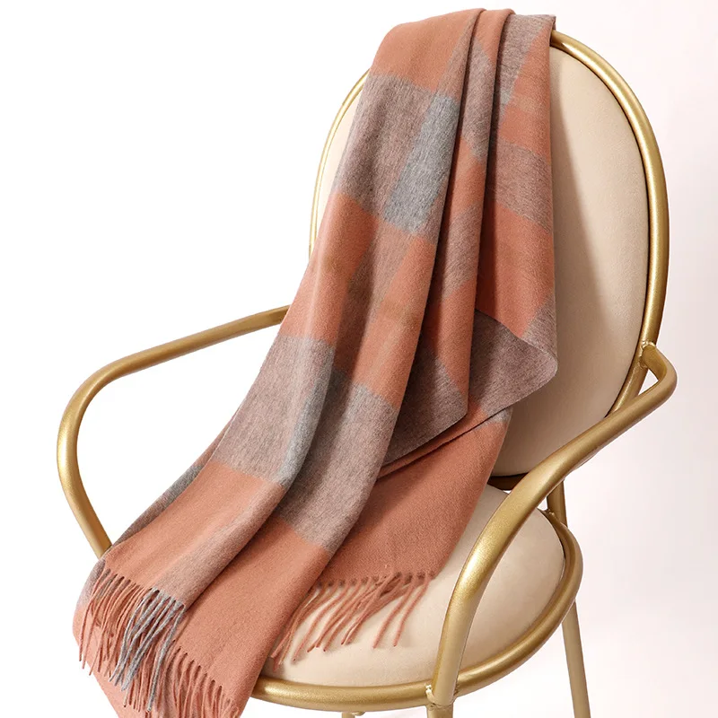 

New 100%Wool Scarf Women Fashion Natural Fabric High Quality Plaid Printed Big Size Shawl Winter