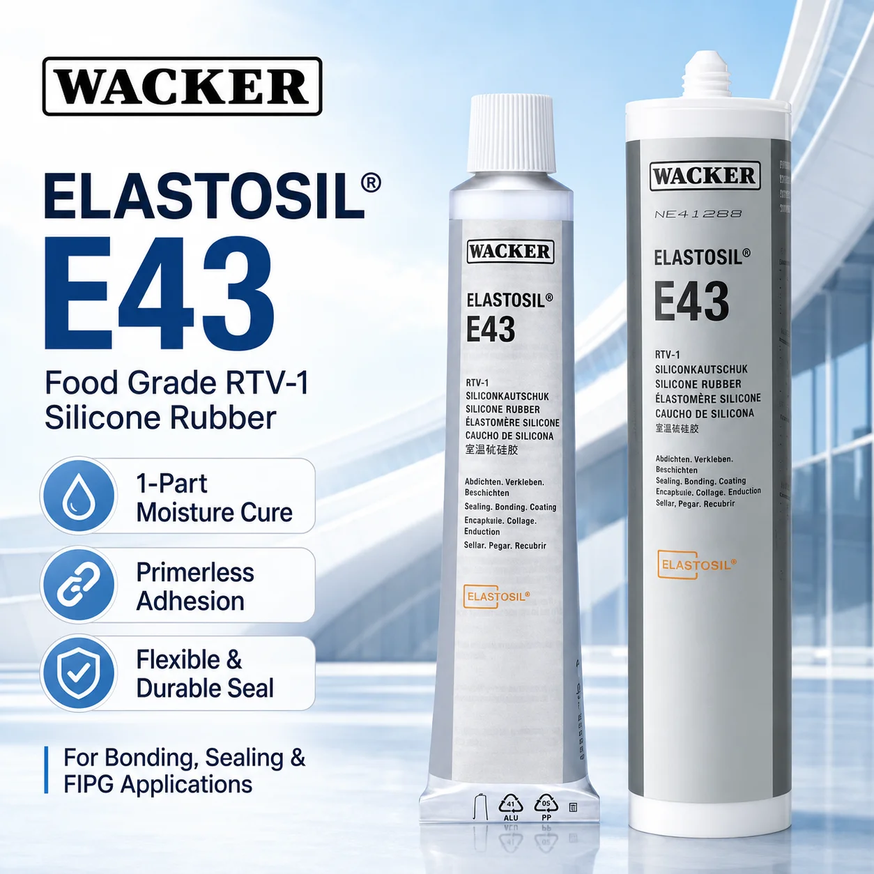 Original WACKER ELASTOSIL E41 E43 Transparent RTV-1 Silicone Rubber Adhesive Sealant for Industrial Bonding