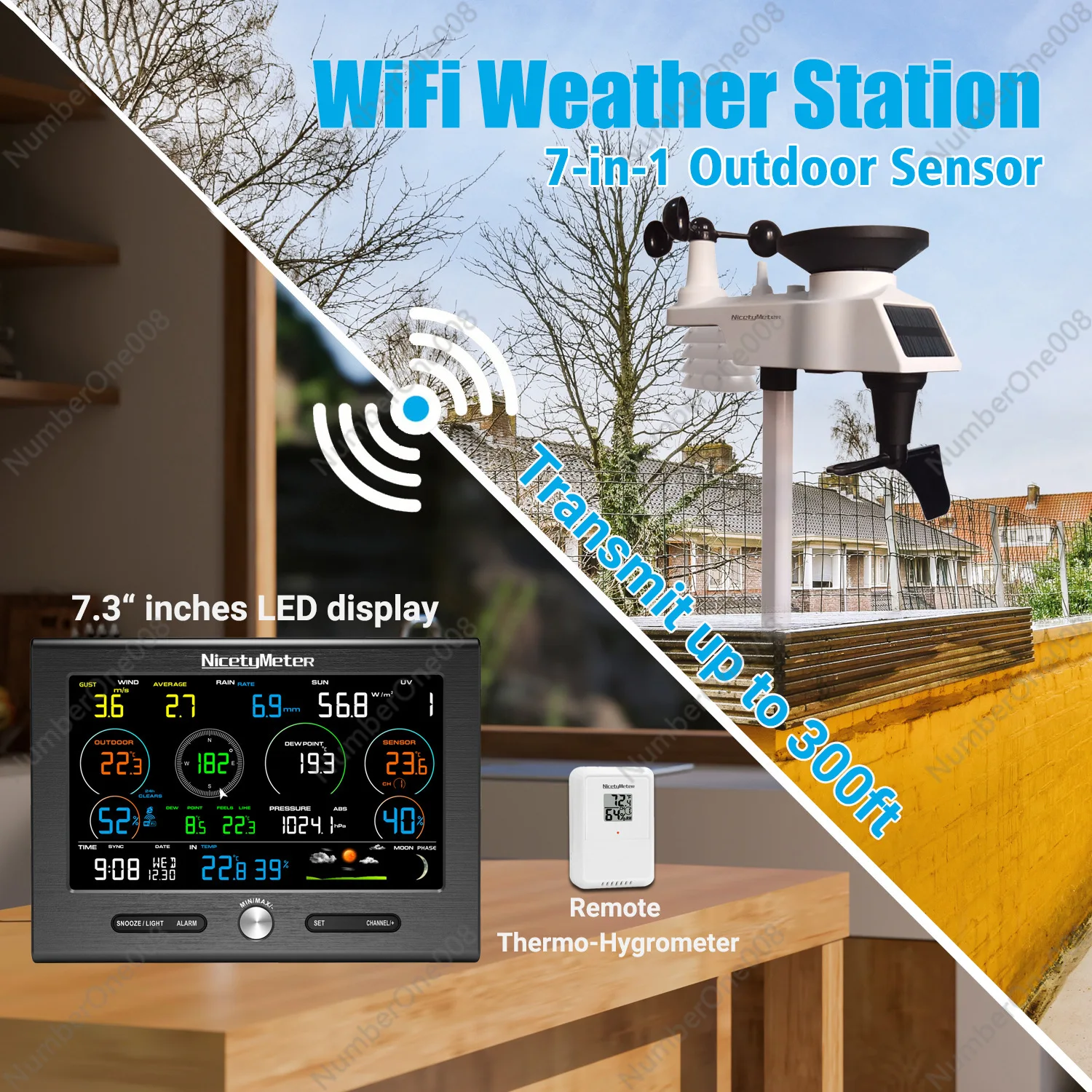 0370 Wireless WiFi Weather Station Wind Speed Wind Direction Temperature and Humidity Rainfall Pressure Multi-Channel