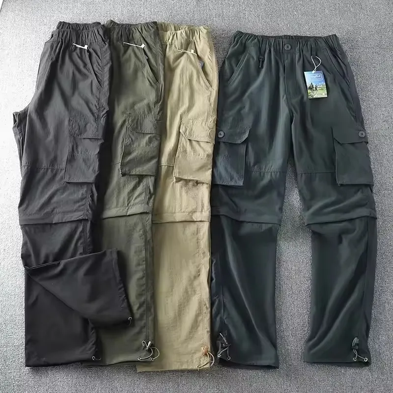 男性速乾性アウトドアパンツ-2026-春夏薄い二重使用ルーズパンツハイキングショーツ旅行登山釣りズボン女性