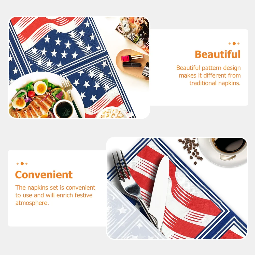 Servilletas de papel con diseño de bandera americana, utensilios para servir, fiesta, día de la independencia, 4 de julio, 40 piezas