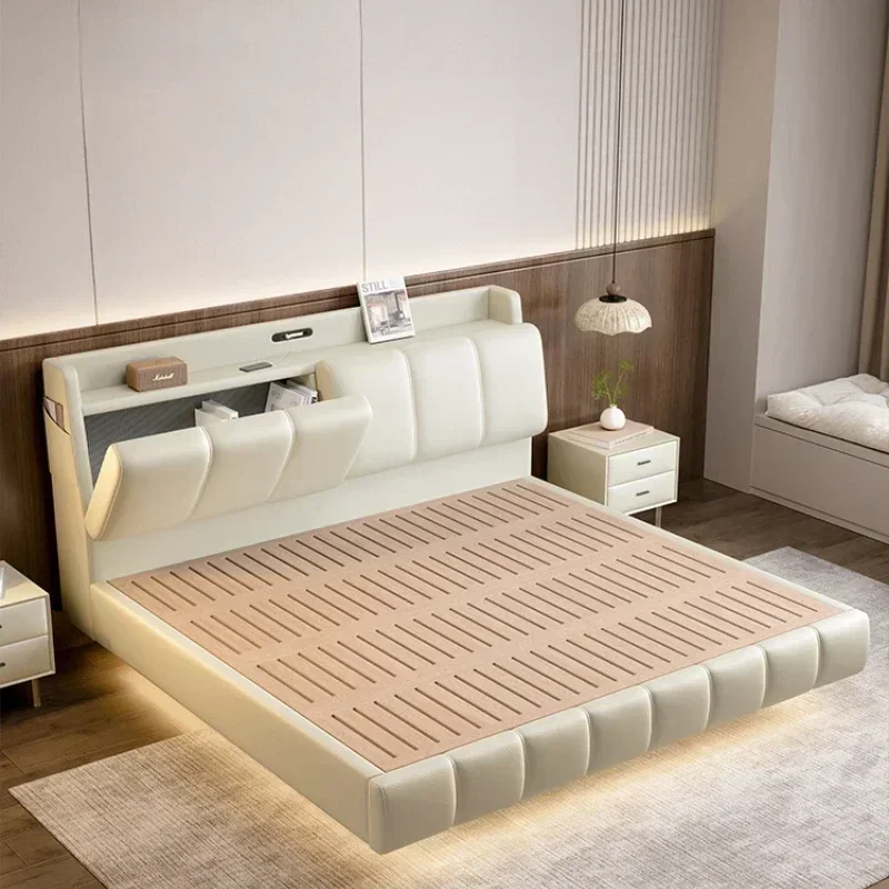 

Trendy Storage Double Bed Frame Throne Elegant Princess Light Luxury Leather Bed Loft Villa Designer Beliche Backyard Furniture