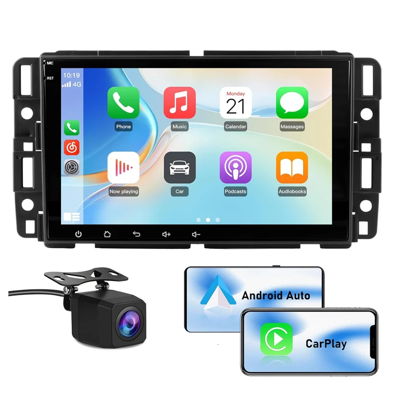 unsun 4Core Car Radio Stereo for Chevy Silverado Tahoe GMC Sierra Yukon 2007-2013, 8 Inch IPS Screen with CarPlay Android Auto Bluetooth GPS Navigation Backup Camera