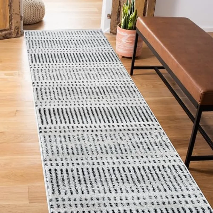 Contemporary Stripe Lines High Traffic Living RoomBedroom Kitchen Home Office Runner Rug 2' x 7' Cream