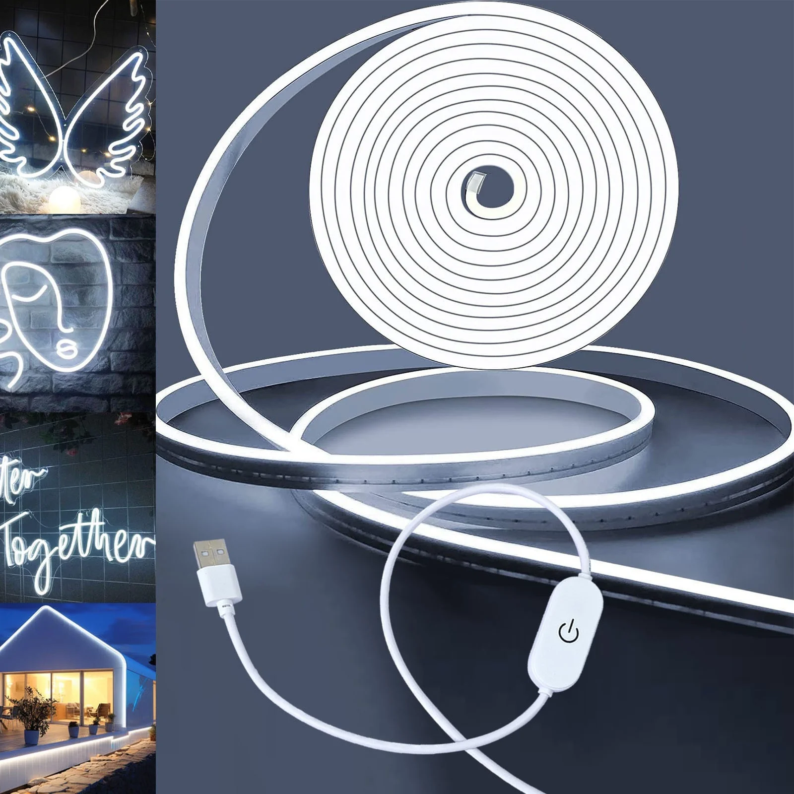 LED Neon Light Strip with Touch Sensitive, USB-Powered , Adjustable Brightness ,Lights for Stairs, Party,Bedroom, Kitchen, TV