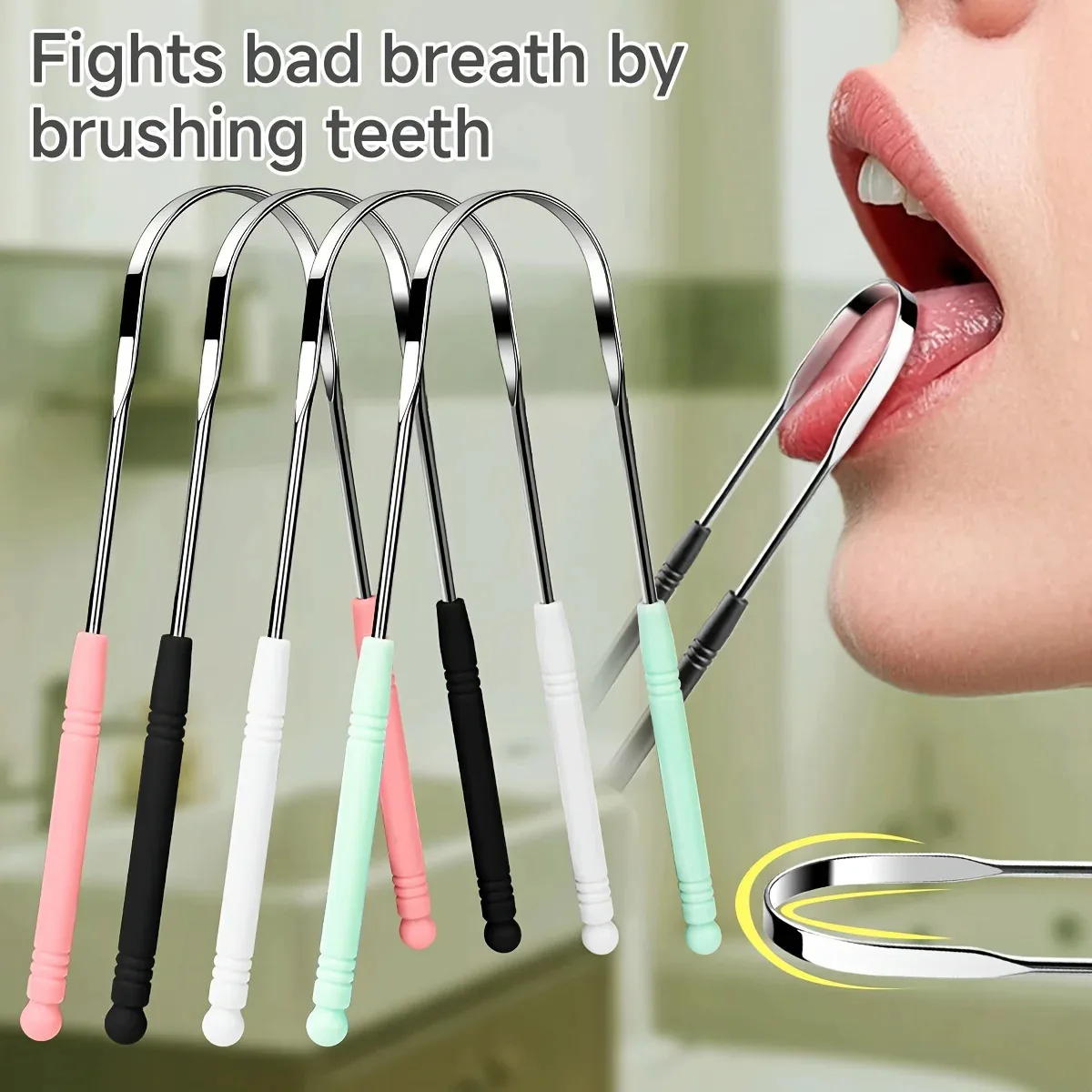 1PC Reusable Stainless Steel Tongue Scraper Cleaners Reusable Oral Health Cleaning Brush , Prevent Cloudy Mouth