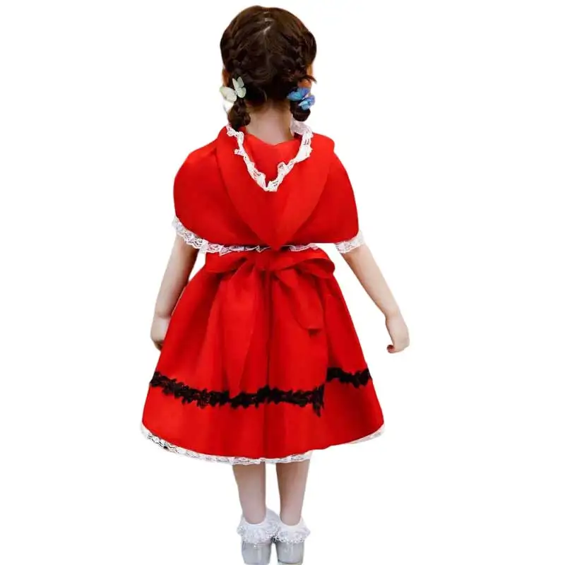 Halloween Little Red Riding Hood For Girls Cosplay Costume  Children's Carnival Mini Dress + Cloak Stage Performance Clothing Fo