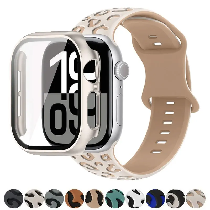 

PC Case+Silicone Straps For Apple Watch Band 46mm 44mm 41mm 45mm 42mm Screen Protector Cover Bracelet iwatch Series 10 9 8 7 SE