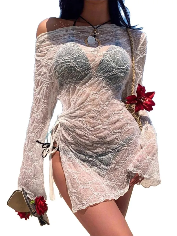 النساء ملابس السباحة فضفاض تونك القمم بيكيني الاخفاء فستان السباحة الصيف شاطئ الاستحمام تي شيرت المرأة بلوزة قطن بحر #5