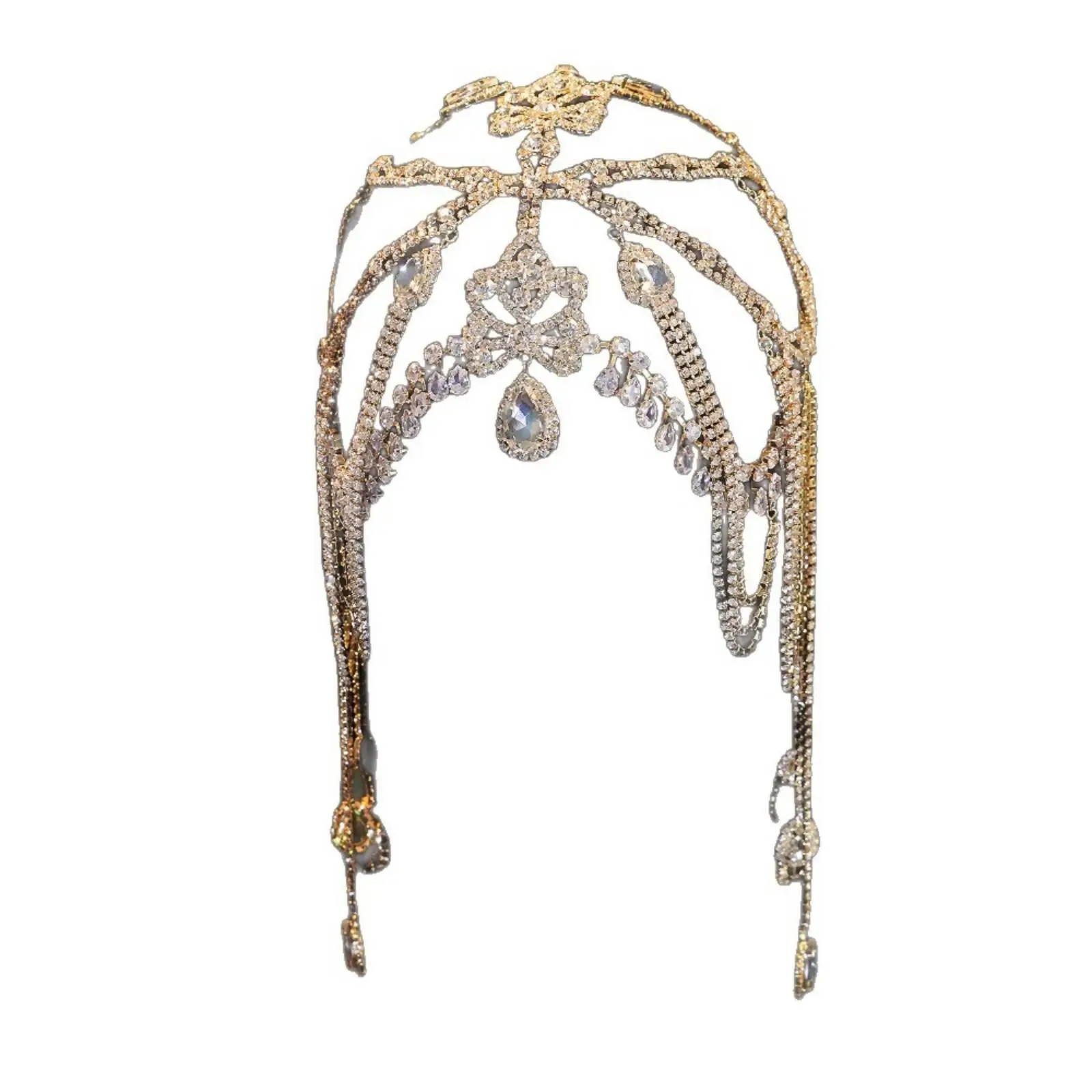 Rhinestone Headpiece with Fringe Accents Ornate Rhinestone Bridal Headpiece Sparkling Head Adornment for Brides, Formal