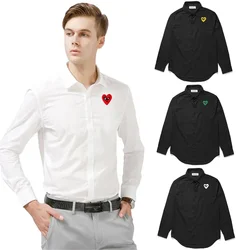 Break Egg Men Shirt Cool Cute Glasses Heart Embroidery Polyester Lapel Single Breasted Spring Fit Casual Shirt