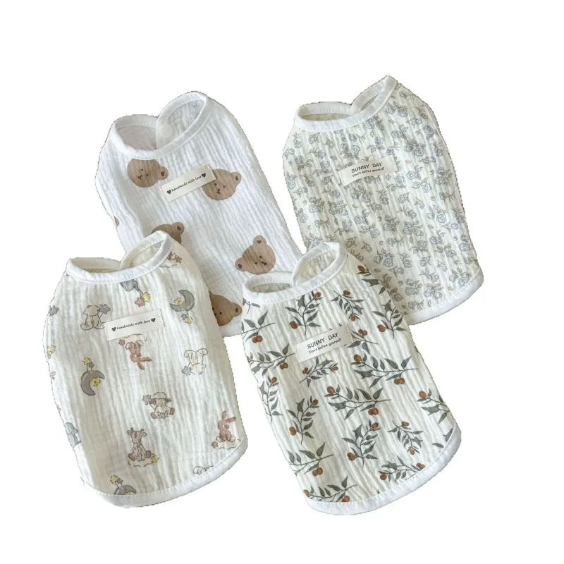 

pure cotton cat clothes sleeveless cardigan, gauze cute vest dog sunscreen vest