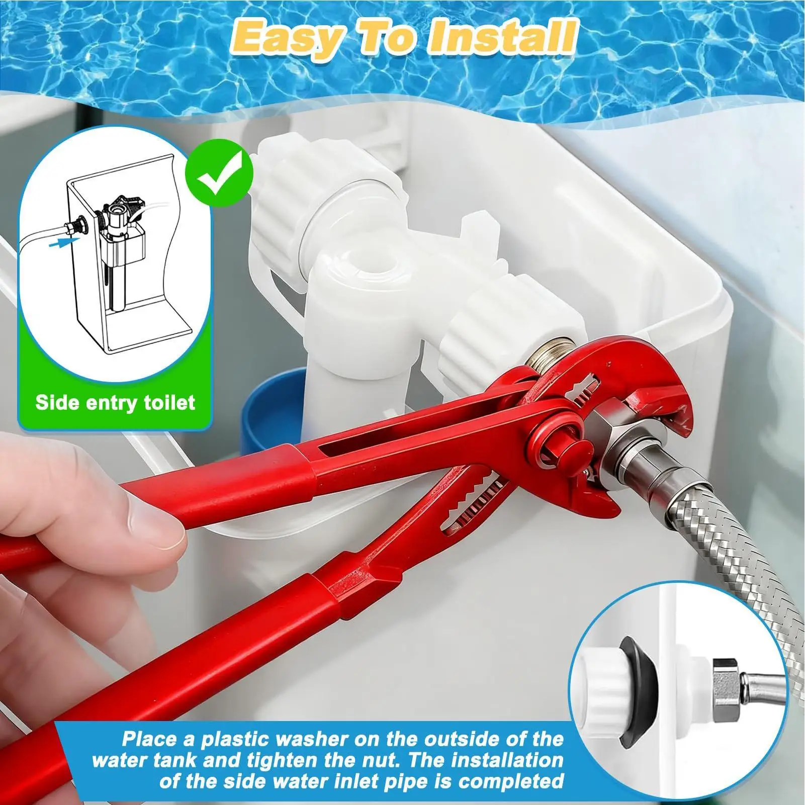 Toilet Fill Valve Brass Connector G3/8 G1/2 Leak Proof Side Entry Float Adjustable Flush Replacement Part for Bathroom Dorm