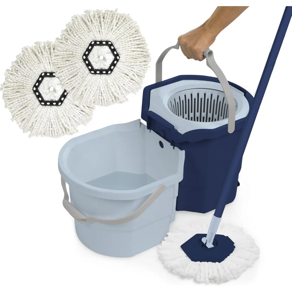 

Clean Water Spin Mop with 2-Bucket System, Spin Mop and Mopping Bucket Set with Refill, Blue/White