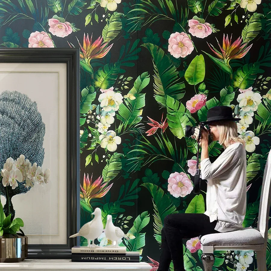 تقليد النباتات الخضراء الزهور ذاتية اللصق خلفية غرفة نوم غرفة المعيشة ديكور المنزل التلفزيون حائط الخلفية البلاستيكية خلفية