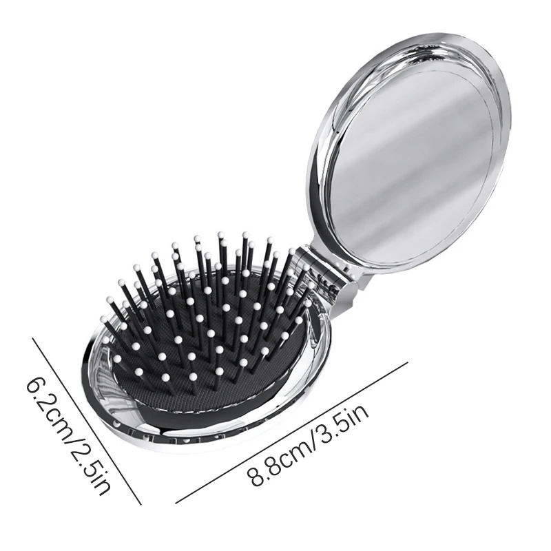 Light Luxury Electroplated Oval Folding Portable Anti-Static Massage Comb With Mirror Scalp Massage