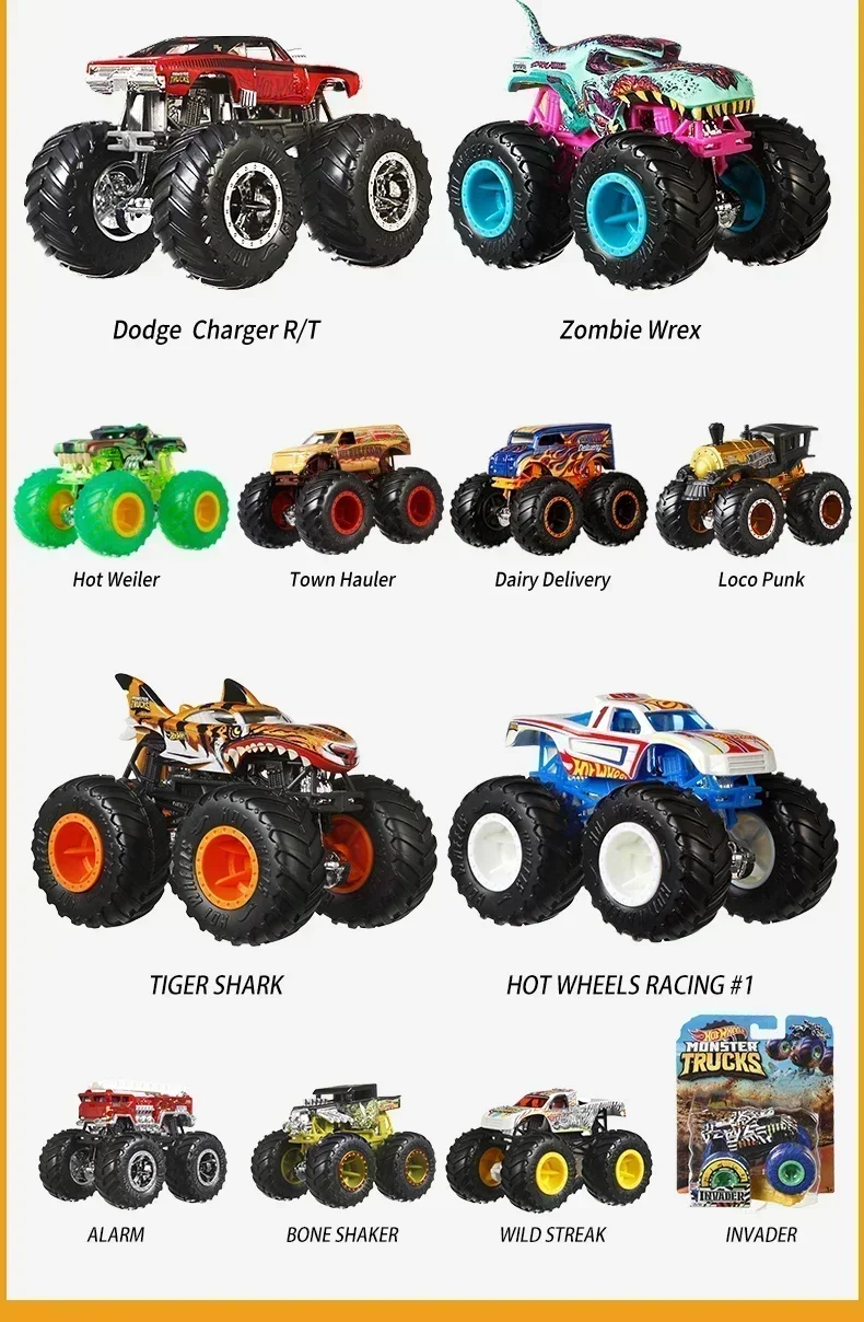 Original Hot Wheels Car Monster Truck 1:64 Diecast Pickup Shark Jeep Big Foot Voiture Toys for Boys Collection Birthday Gift