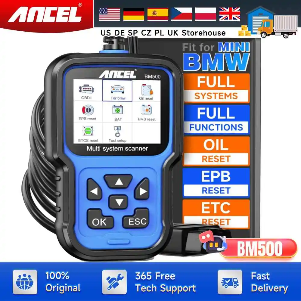 

ANCEL BM500 OBD2 Automotive Scanner Professional Airbag EPB SAS SRS TPMS Reset OBD2 Car Diagnostic Scan Tool for BMW E93 E65