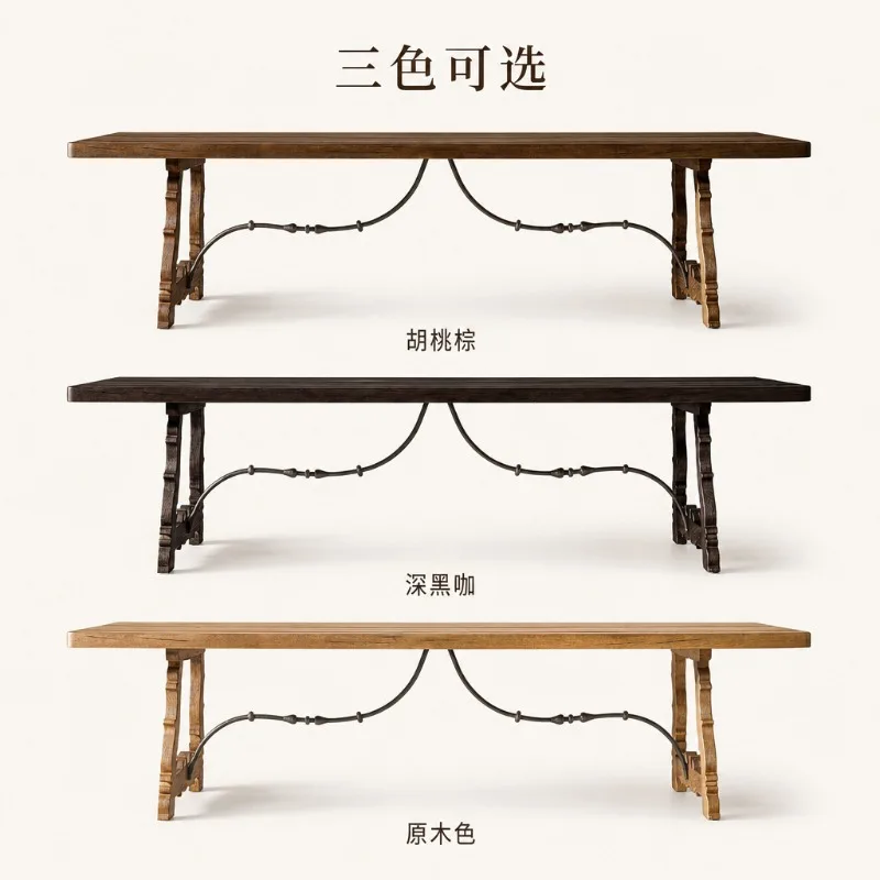 American country dining table, retro old long table, solid wood home living room Roman pillar table French dining room