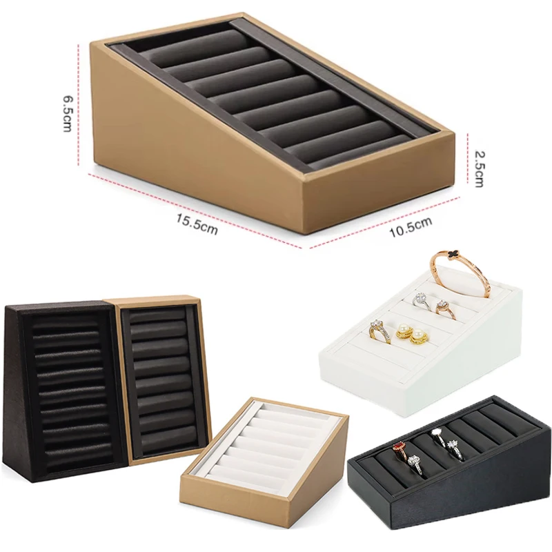 

Rings Display Stand Luxury Trapezoidal Jewelry Display Holder PU Leather Jewelry Organizer Display Props for Beads