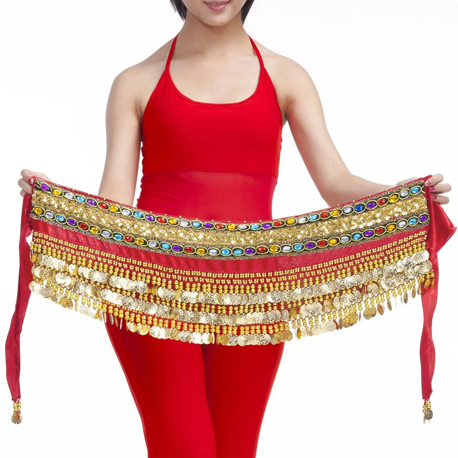 المرأة الخصر منشفة الرقص الشرقي وشاح الورك أداء زي الخصر سلسلة وشاح الورك شرابة الشيفون أداء تنورة الموضة #4