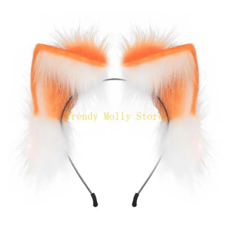 N5KB Ear Bendable Plush Foxes Ear Headband Woman Girls Makeup Washing Face Headband
