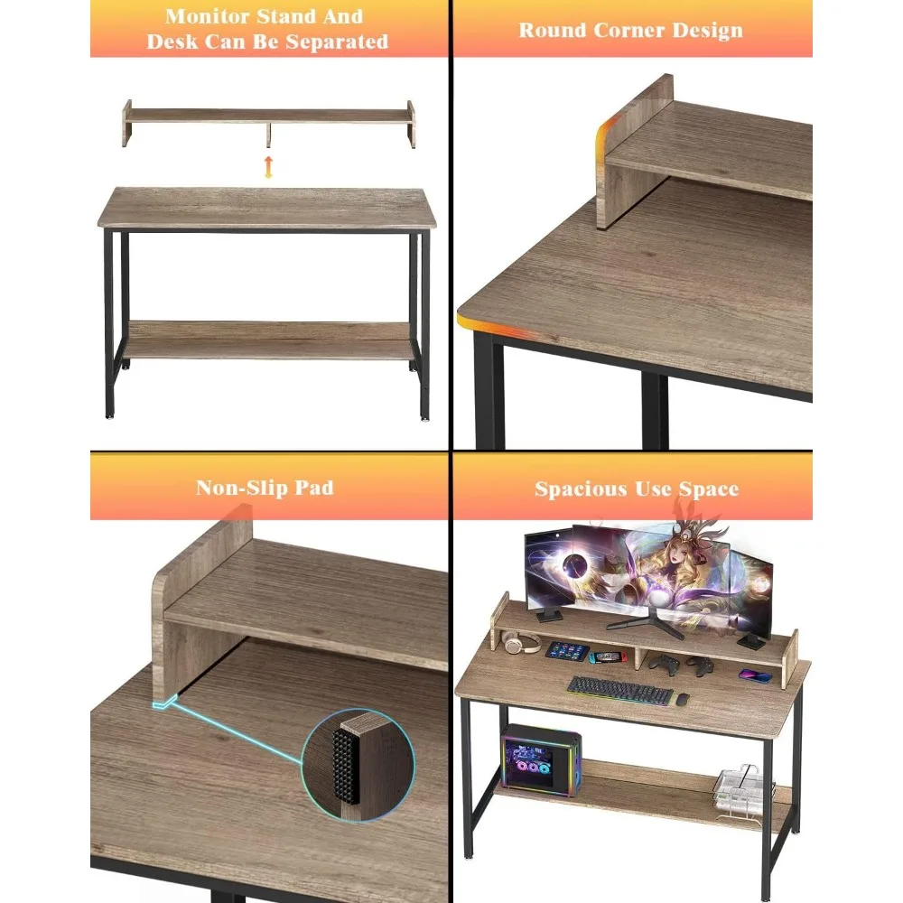 Computer Desk for Home-Office with Storage-Shelves - Modern Simple Style Metal Frame Laptop Notebook PC Study Writing Student M