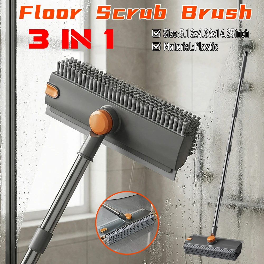 

3 in 1 Heavy Duty Stiff Bristle Scrubber with Long Handle Squeegee and Tweezer Ideal for Wet and Dry Cleaning of Floors Windows