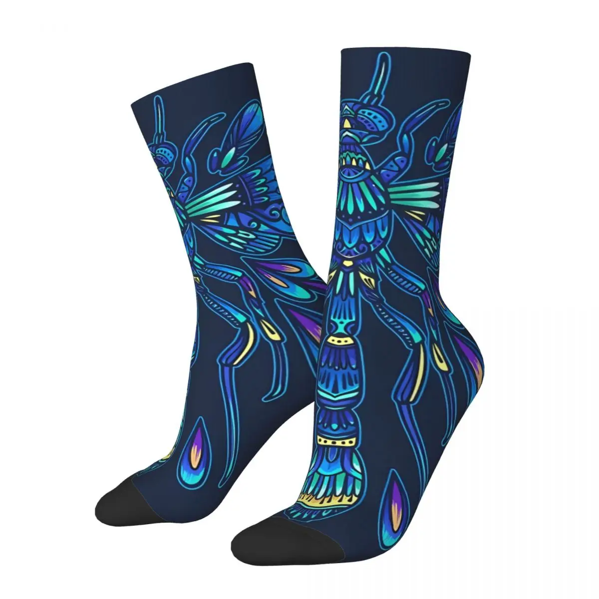 Vintage Colorful Insect Dragonfly Mandala Men's Socks Unisex Novelty Seamless Printed Funny Crew Sock Gift