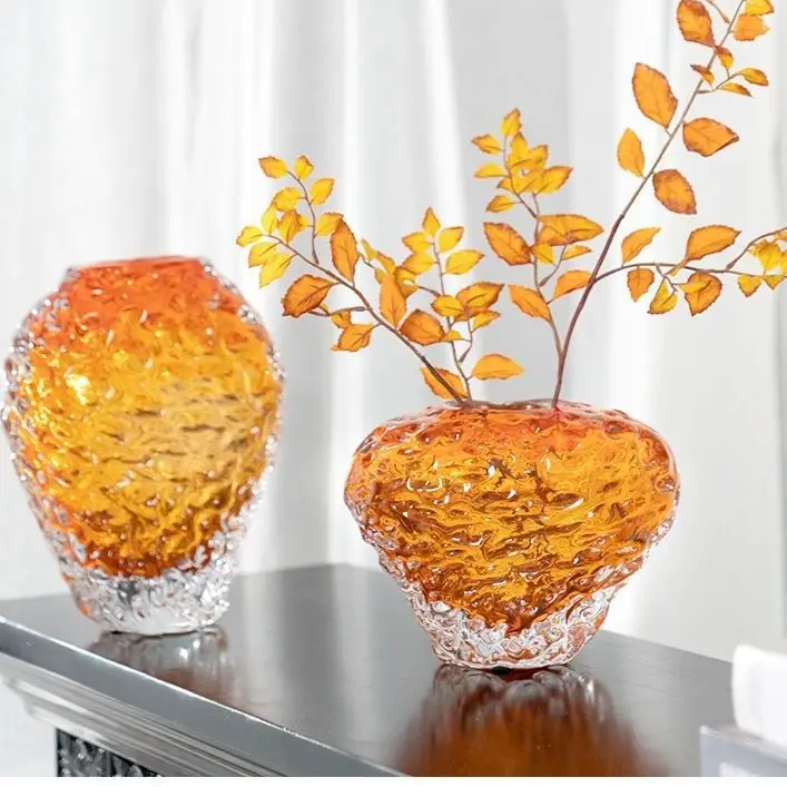 Creative Special-shaped Volcanic Stone Glass Vase High-value Home Living Room Model Room Flower Arrangement High-end Decoration