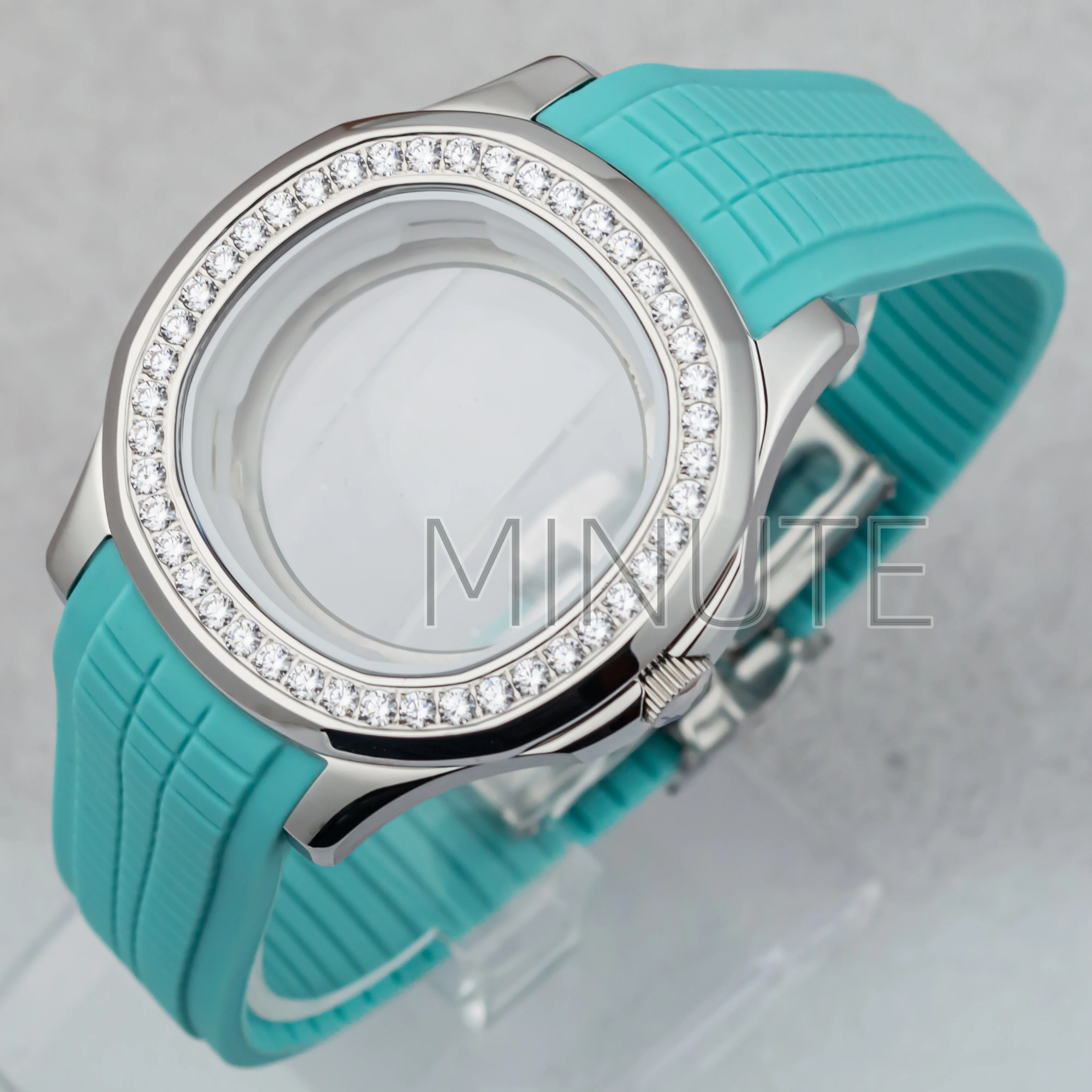 

Man's 42mm 316L Steel Watch Case with Diamond 21mm Rubber Strap Sapphire Glass Fit AQUANAUT Nautilus NH34/NH35/NH36 Movement