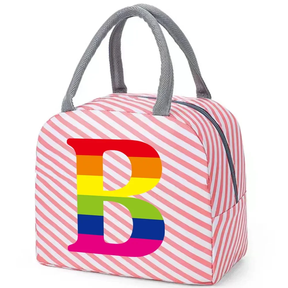 Insulated Lunch Bag Kids Food Storage Bags for Girl Teenage Pink Cute Lunch Box Design Rainbow Printing