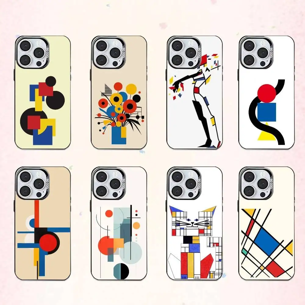

G-Geometric B-Bauhaus art Phone Case For iPhone17,16,15,14,13,12,11 Plus,Pro Max Colored Silver Plated Inside Cover