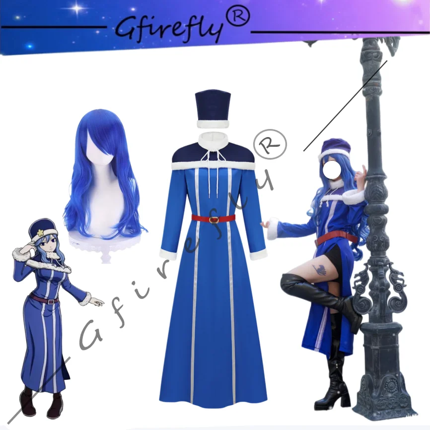 

Fairy Tail Juvia Lockser Same Style Cosplay Full Set Blue Dress Hat Wig Accessories Adult Women Carnival Party Halloween Outfit