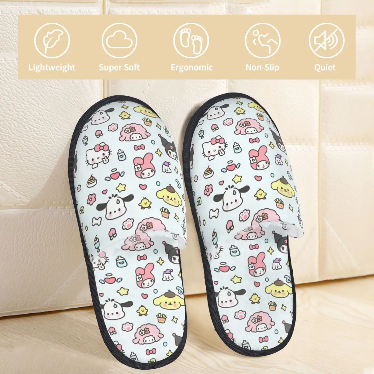 Winter Slippers Sanrio Character Hello Kitty Merch Household Fur Slides Slippers Indoor Cozy Anti-skid Slides